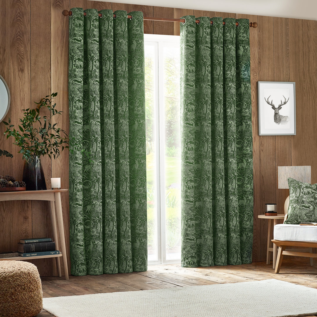 furn. Polyester Room Darkening Curtain Pair Green 168cm Width x 137cm Drop
